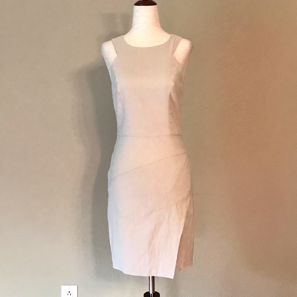 Beautiful Khaki Tan Bebe Linen Fitted Dress - 2
